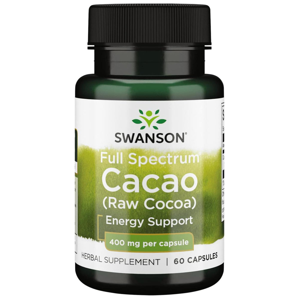 Swanson Full Spectrum Cacao bottle on a kitchen counter for natural energy support