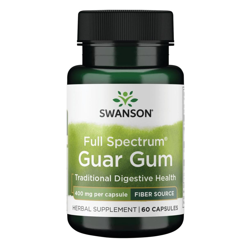 Swanson Full Spectrum Guar Gum bottle with capsules for daily fiber support.