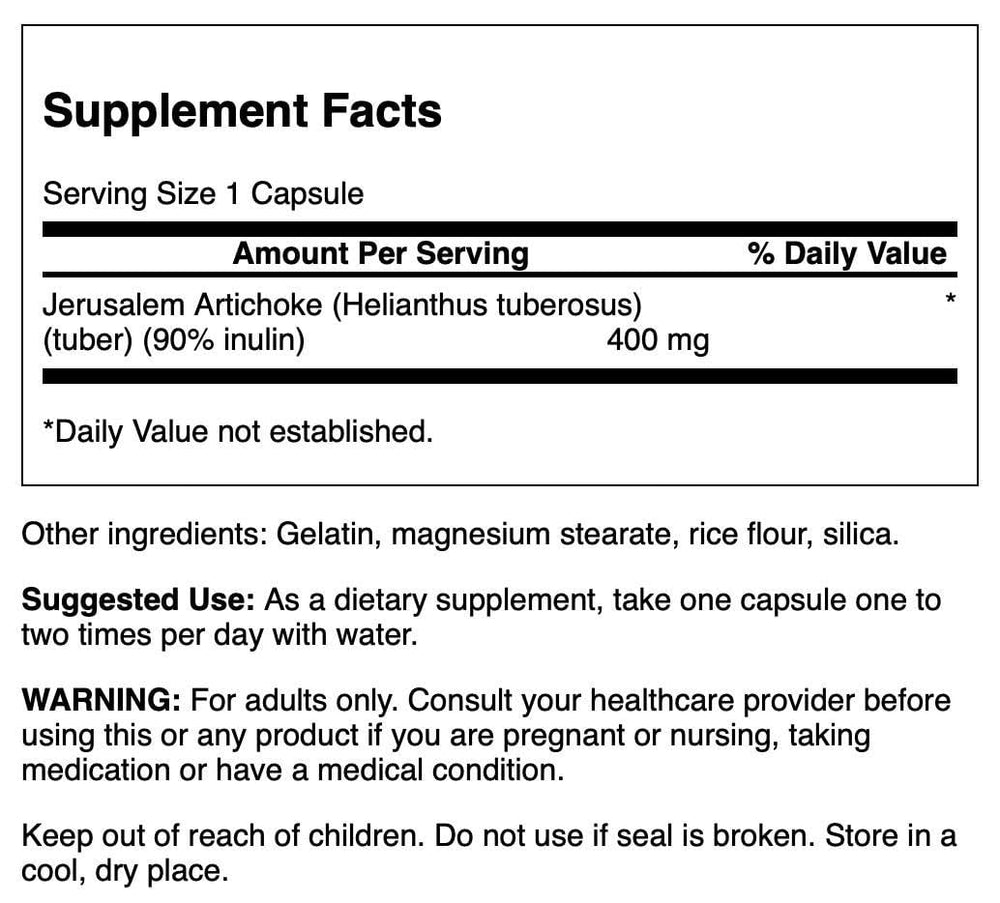 Swanson Full Spectrum Jerusalem Artichoke capsules close-up supports prebiotic use