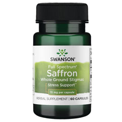 Swanson Full Spectrum Saffron bottle with 60 veggie capsules for daily mood support