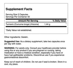 Swanson Full Spectrum Turmeric label close-up—highlights plant-based formulation.