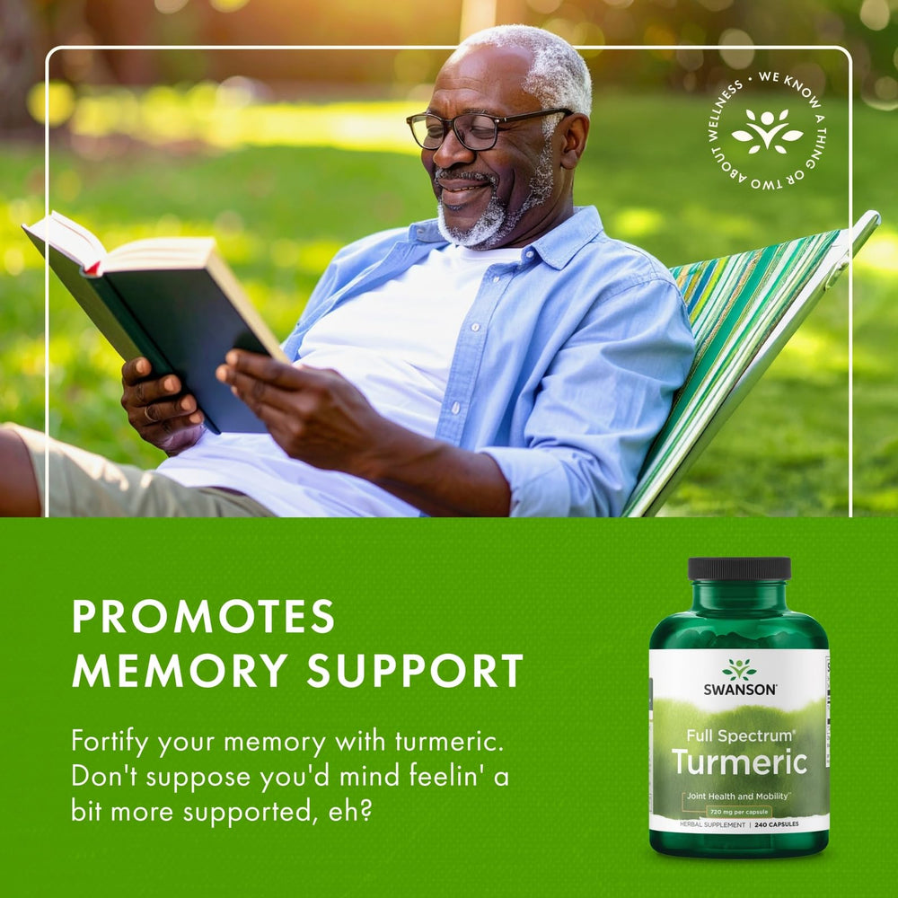 Swanson Full Spectrum Turmeric memory-support capsules imply cognitive wellness