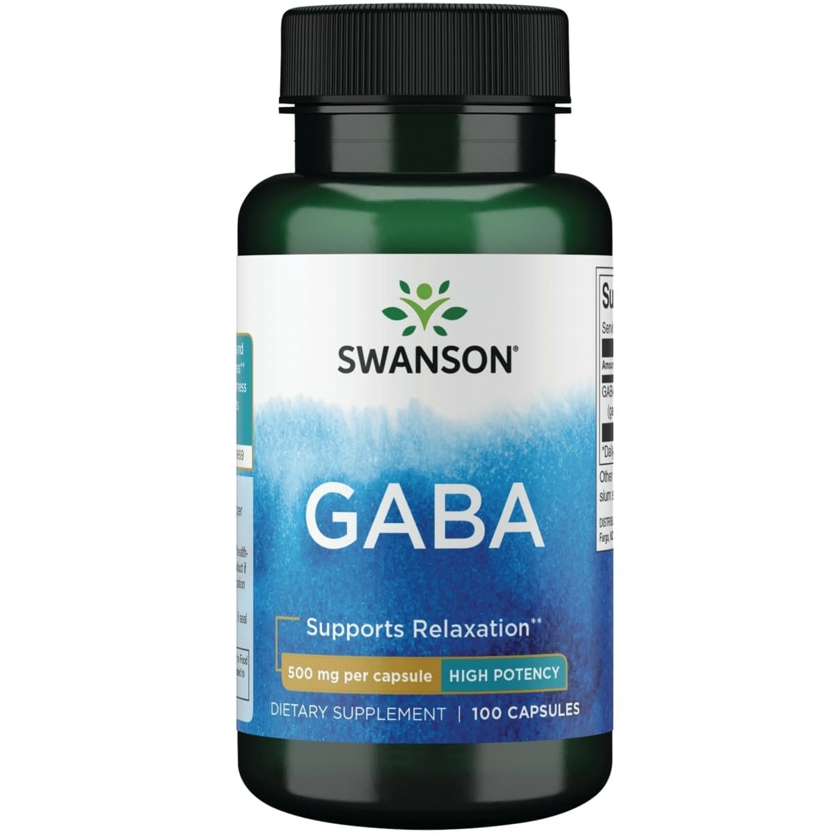 Swanson GABA bottle with capsules promoting calm and relaxed evenings