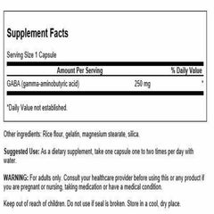 Swanson GABA capsules close-up showing daily use for calmness and balanced mood