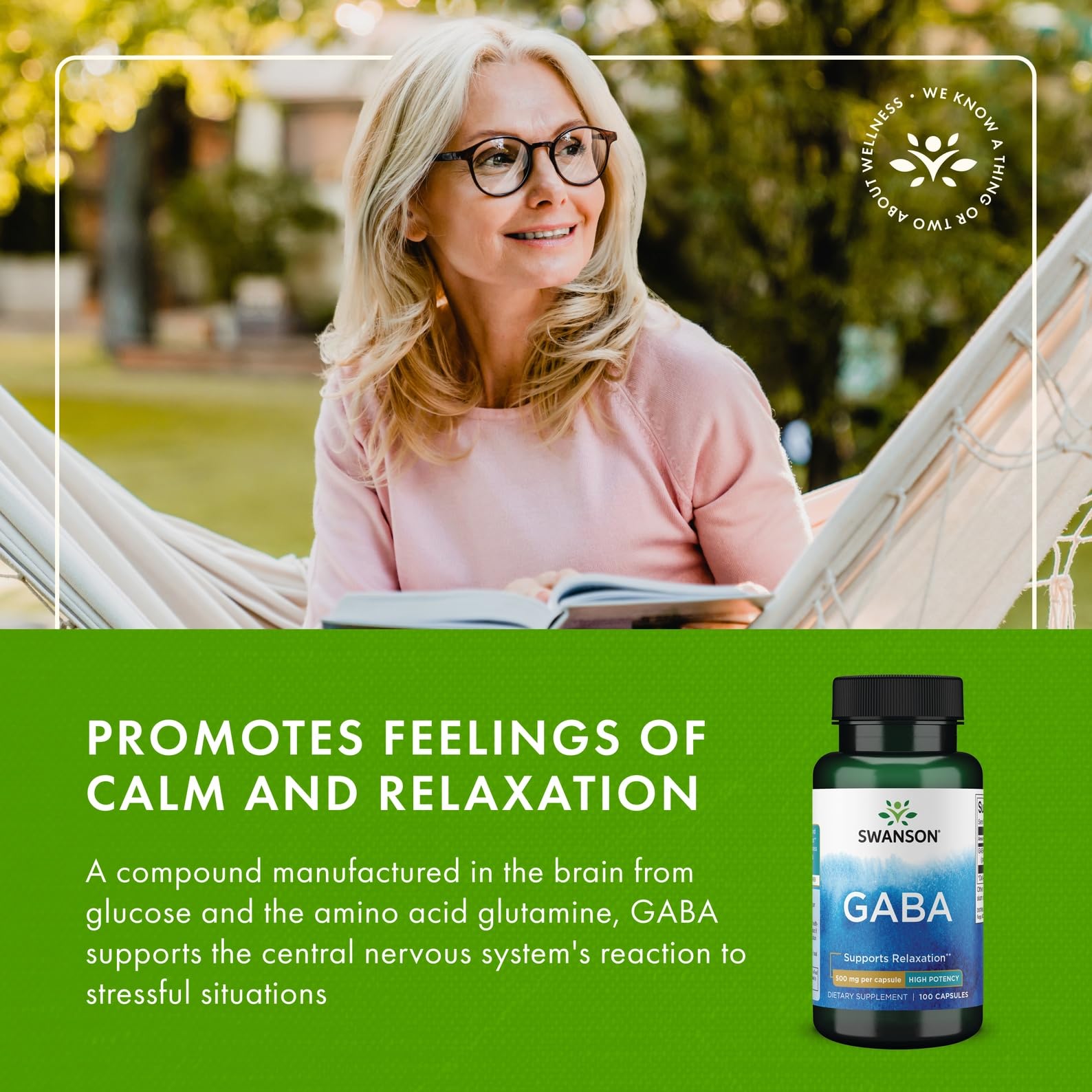Swanson GABA packaging box showcasing convenient daily wellness