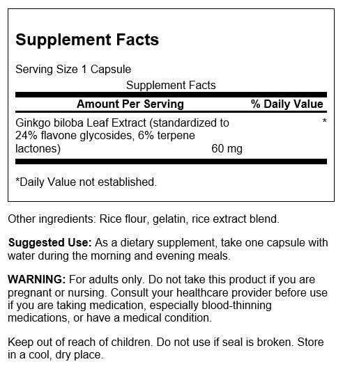 Swanson Ginkgo Biloba Extract packaging label highlighting full-spectrum formula