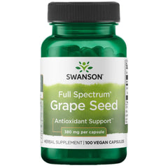 Swanson grape seed extract capsules closeup, 380 mg, 100 ct, antioxidant support.
