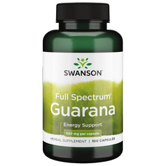 Swanson Guarana 500mg capsules bottle ready for daily energy support.