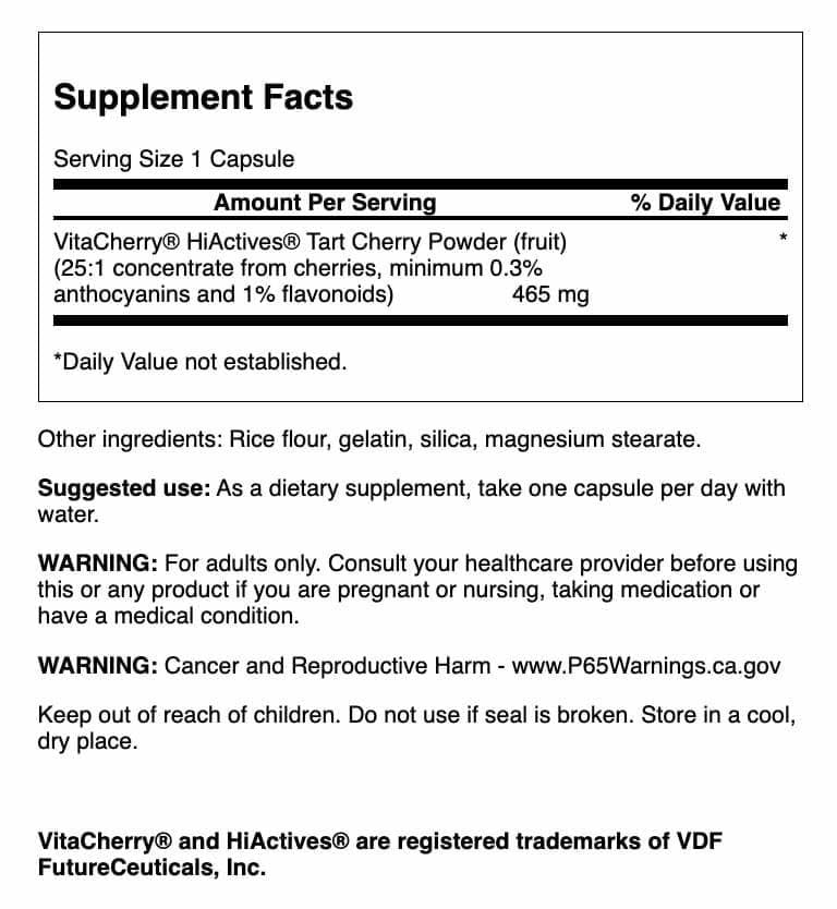 Swanson HiActives Tart Cherry capsule closeup highlights convenient daily wellness.