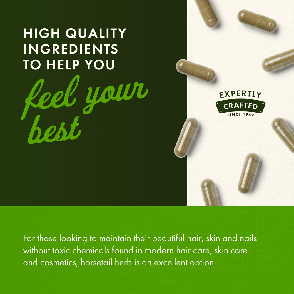 Daily-use Swanson Horsetail capsule with meal and water.