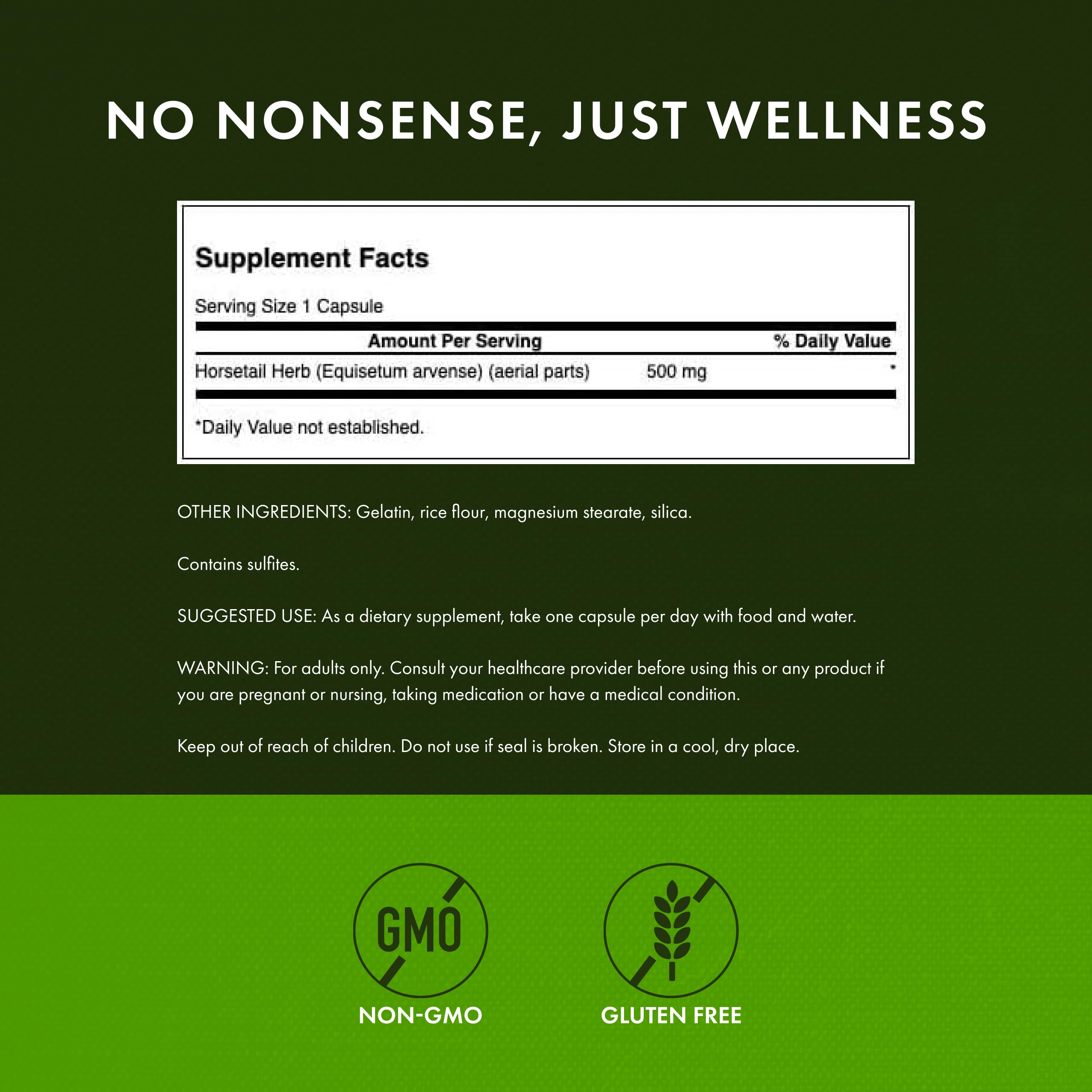 Swanson Horsetail ingredient list showing natural herb source.