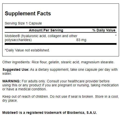 Swanson Hyal-Joint bottle back with ingredients and directions