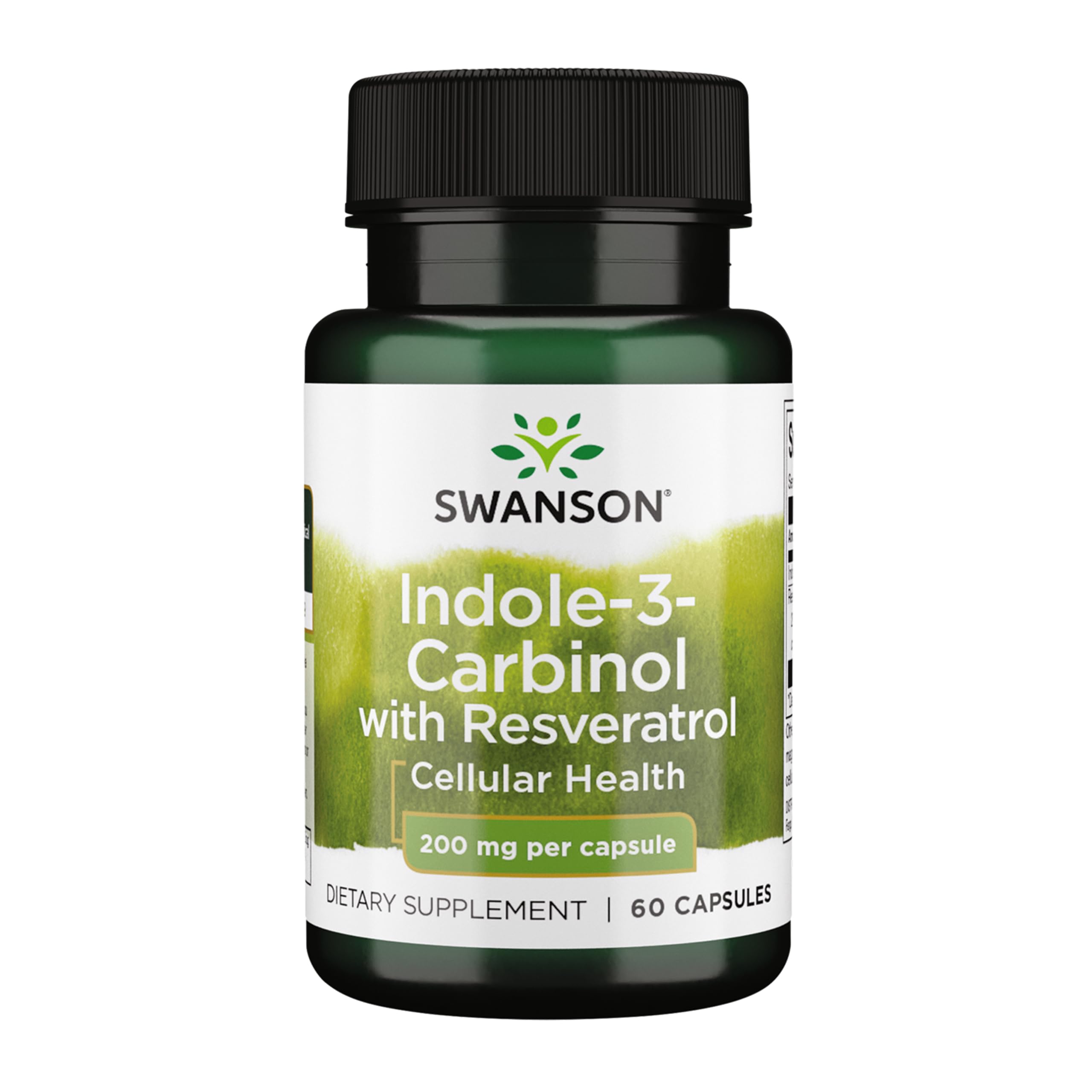 Swanson I3C bottle front with capsules for daily cellular protection support.