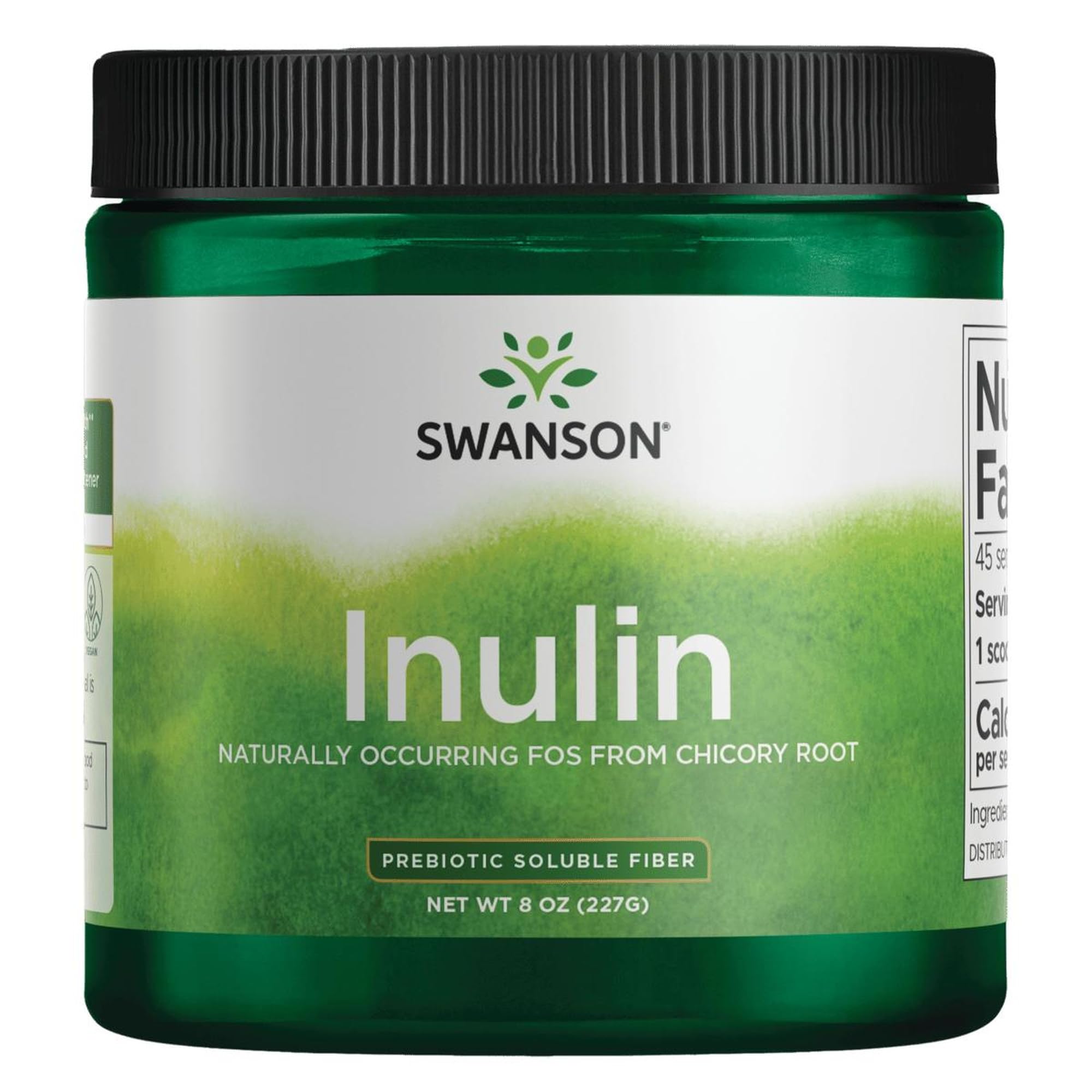 Swanson Inulin tub and label, a prebiotic for digestive support.