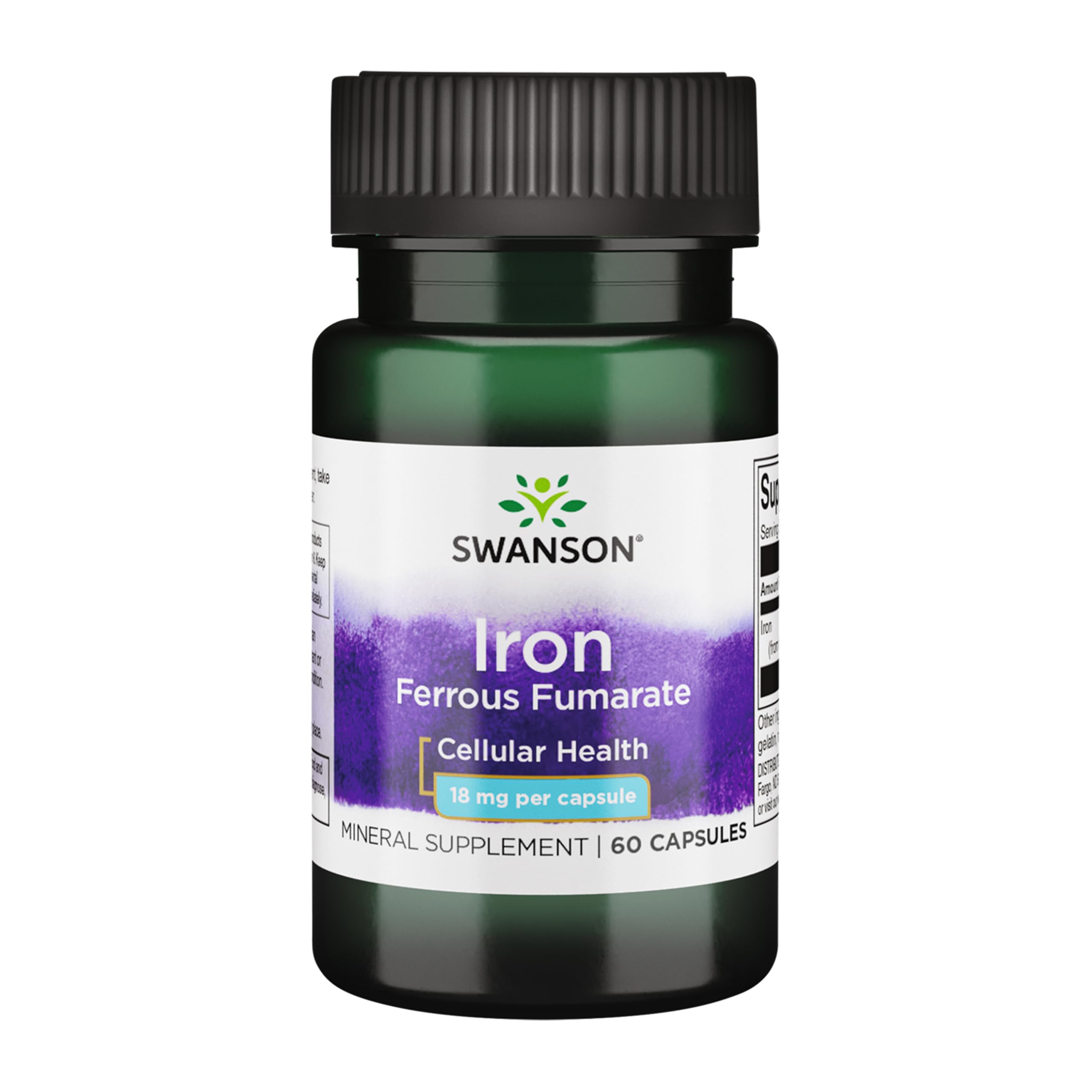 Swanson Iron ferrous fumarate capsules close-up for steady energy support.