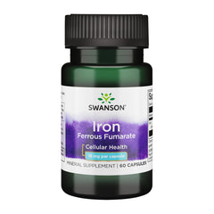 Swanson Iron ferrous fumarate capsules close-up for steady energy support.