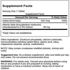 Swanson Kelp tablets close-up highlighting iodine-rich formula for thyroid support.