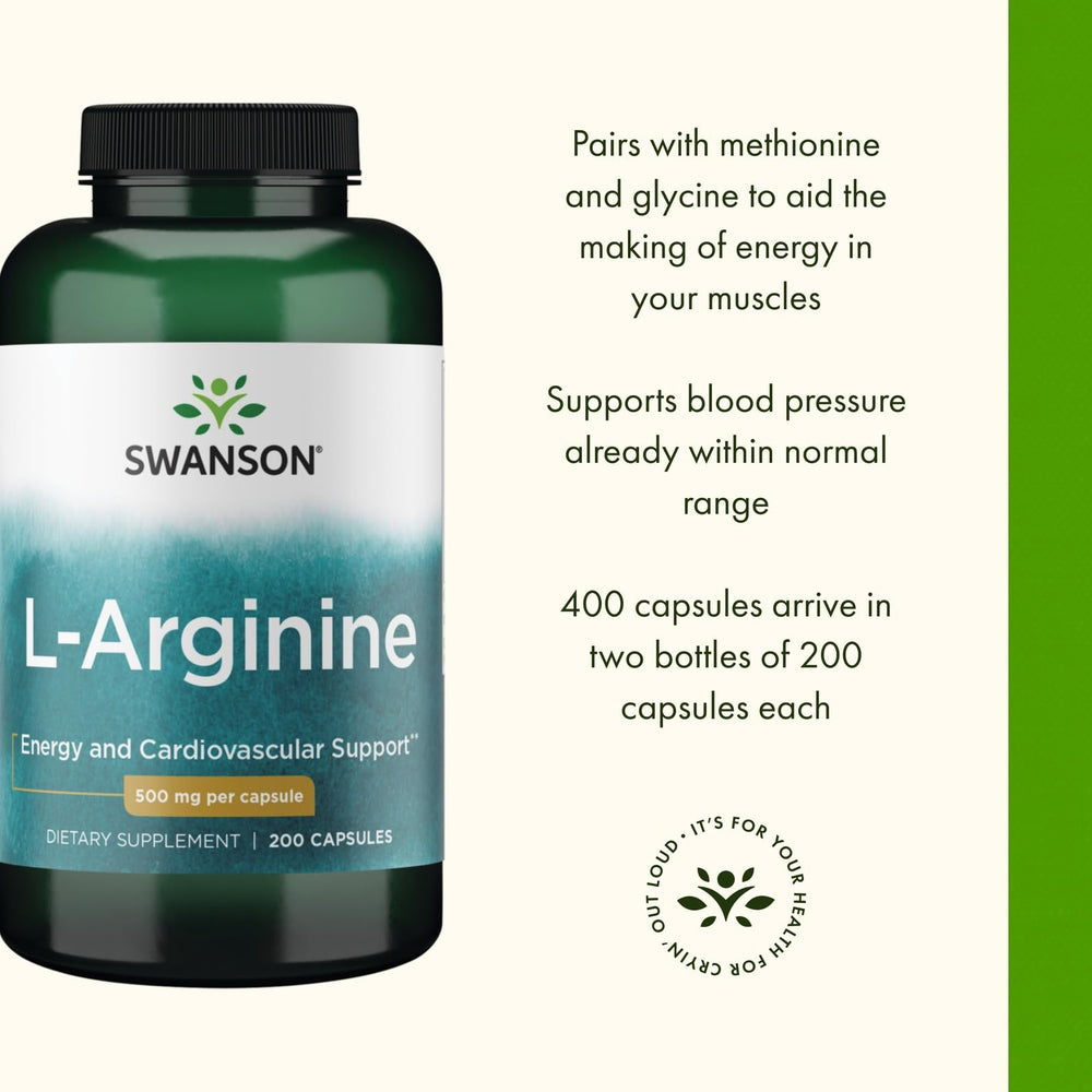 Back label of Swanson L-Arginine bottle with directions and caution notes