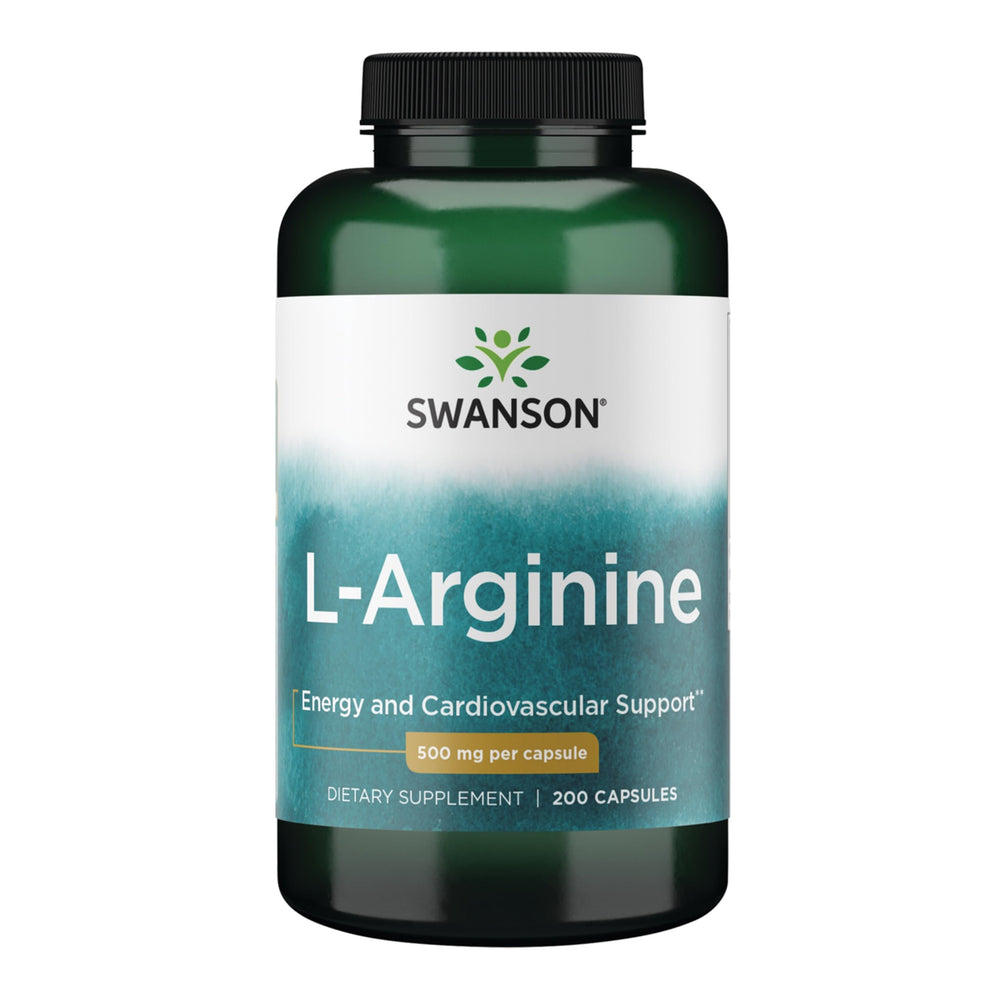 Swanson L-Arginine bottle front with brand and bottle size clearly visible for daily use