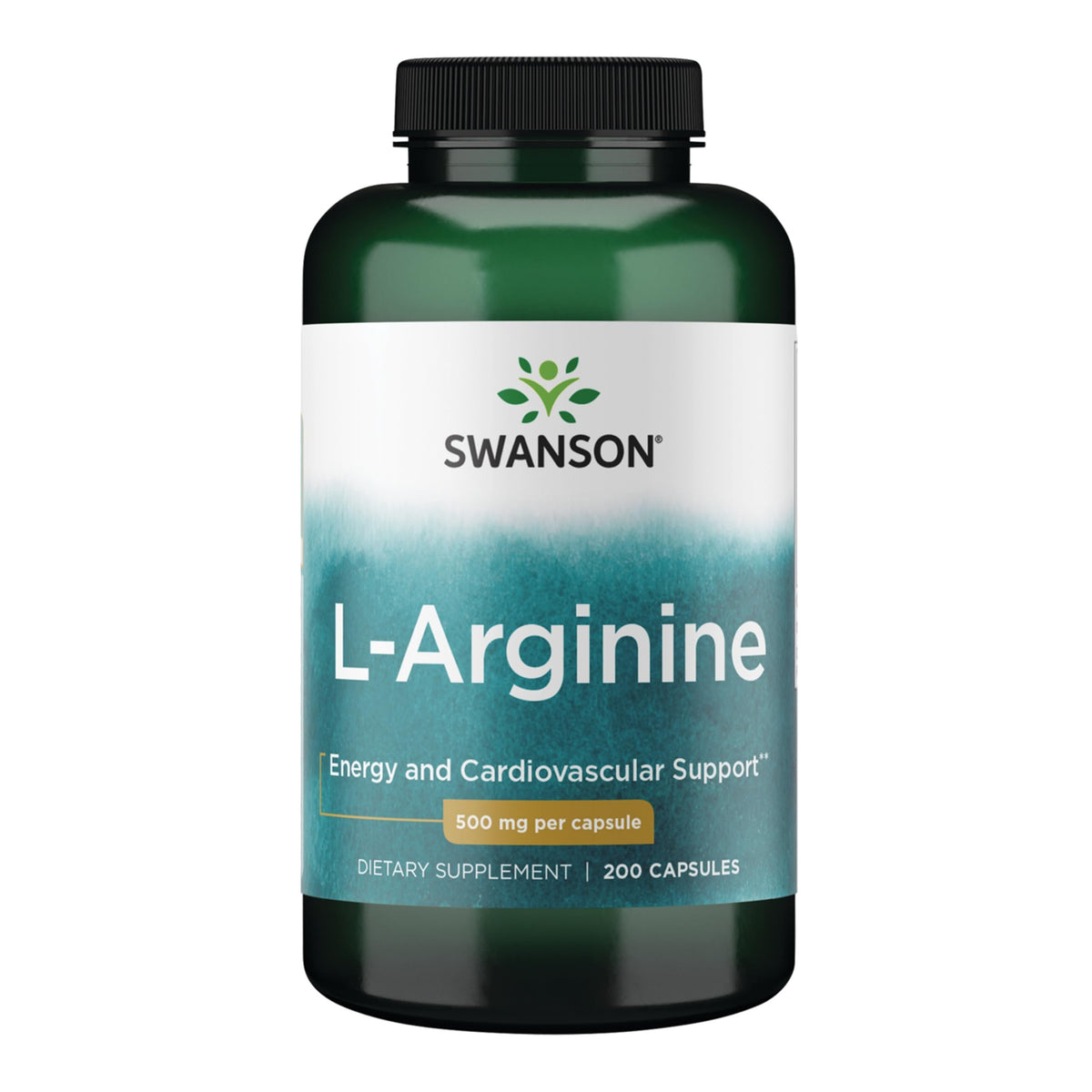 Swanson L-Arginine bottle front with brand and bottle size clearly visible for daily use