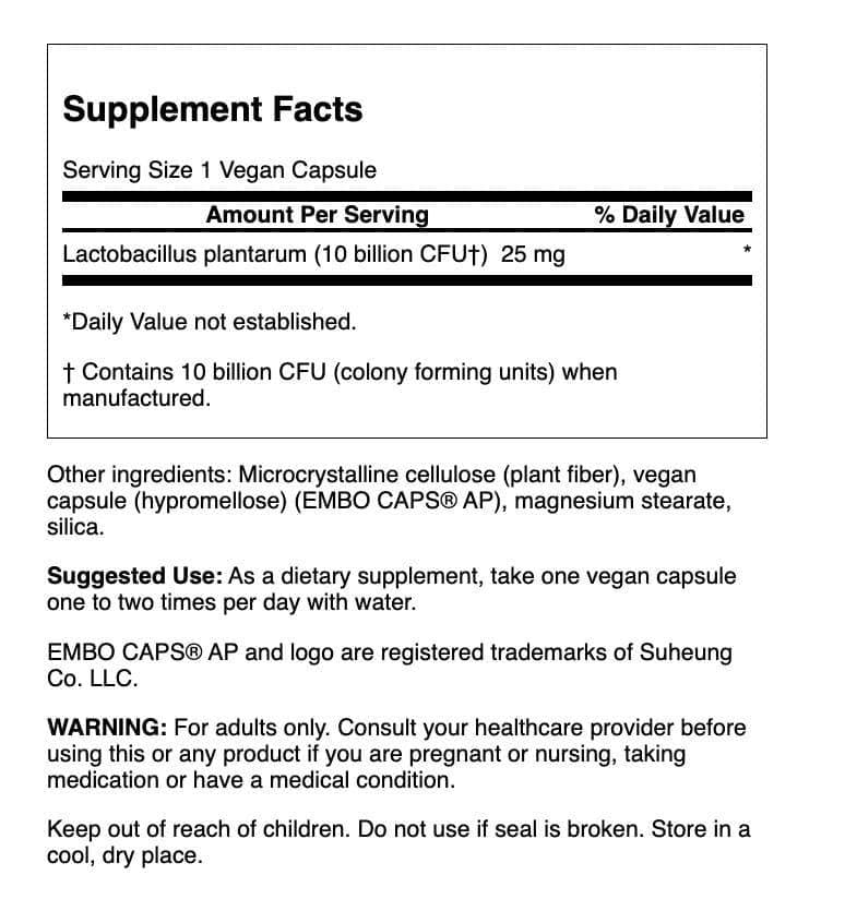 Swanson L. Plantarum bottle back label details highlighting probiotic ingredients