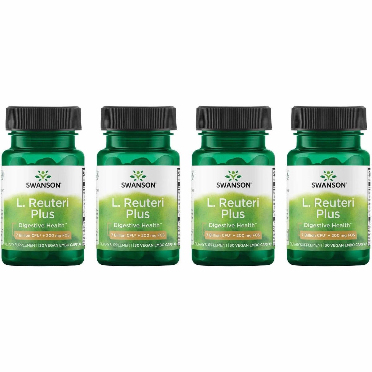 Swanson L. Reuteri Probiotic Plus bottle label shows 7B CFU per capsule for gut support.