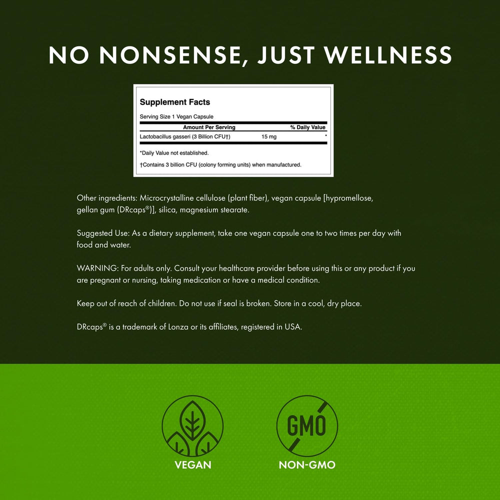 Swanson Lactobacillus Gasseri label close-up with 3 billion CFU claim.