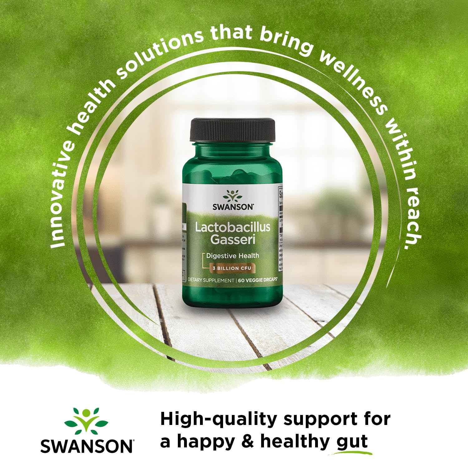 Swanson Lactobacillus Gasseri packaging conveys no refrigeration needed