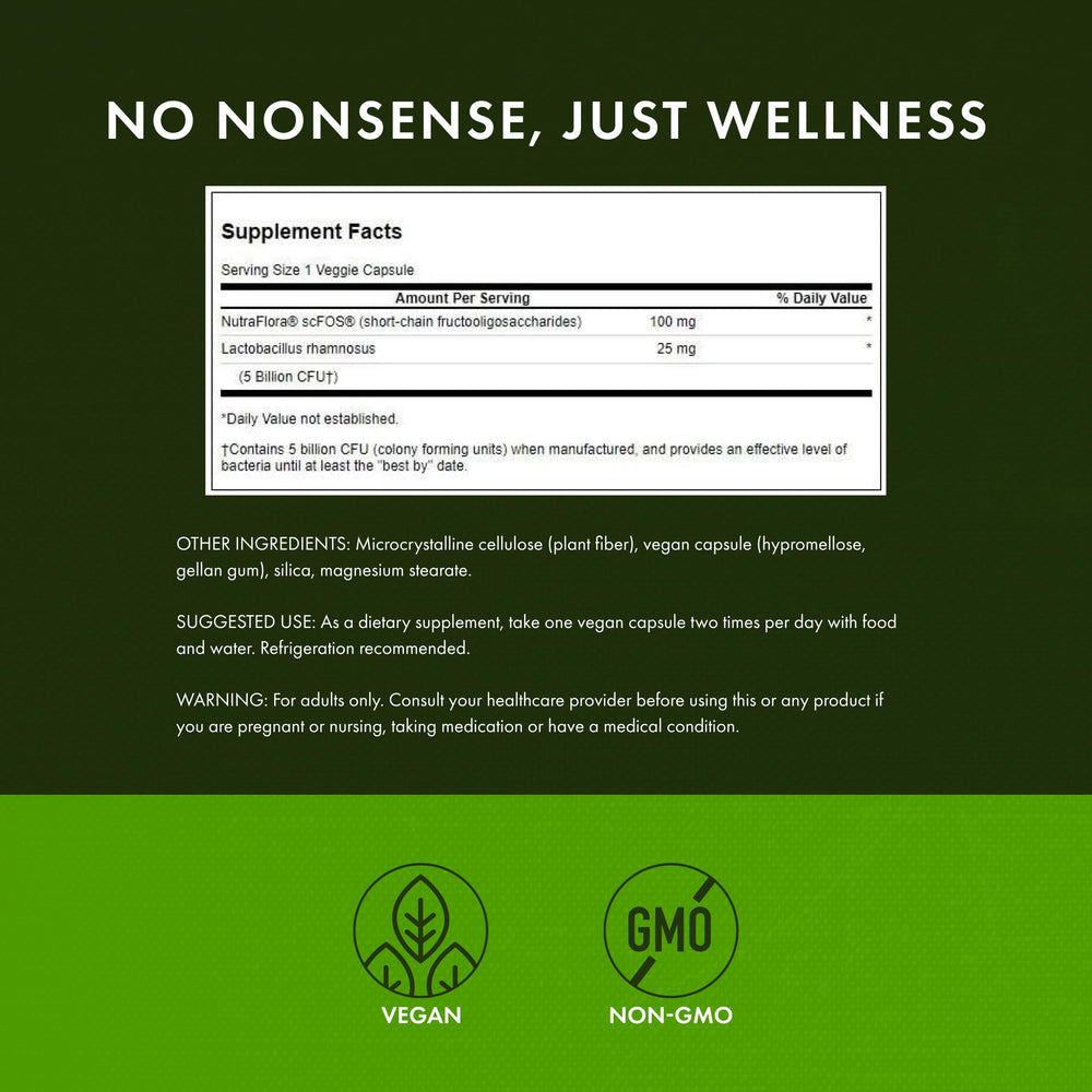 Ingredients: 5 Billion CFU per serving of Swanson Lactobacillus Rhamnosus with FOS