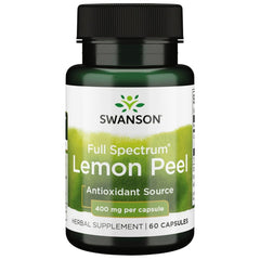 Swanson Full Spectrum Lemon Peel bottle with 400 mg capsules illustrating antioxidant-ready formula