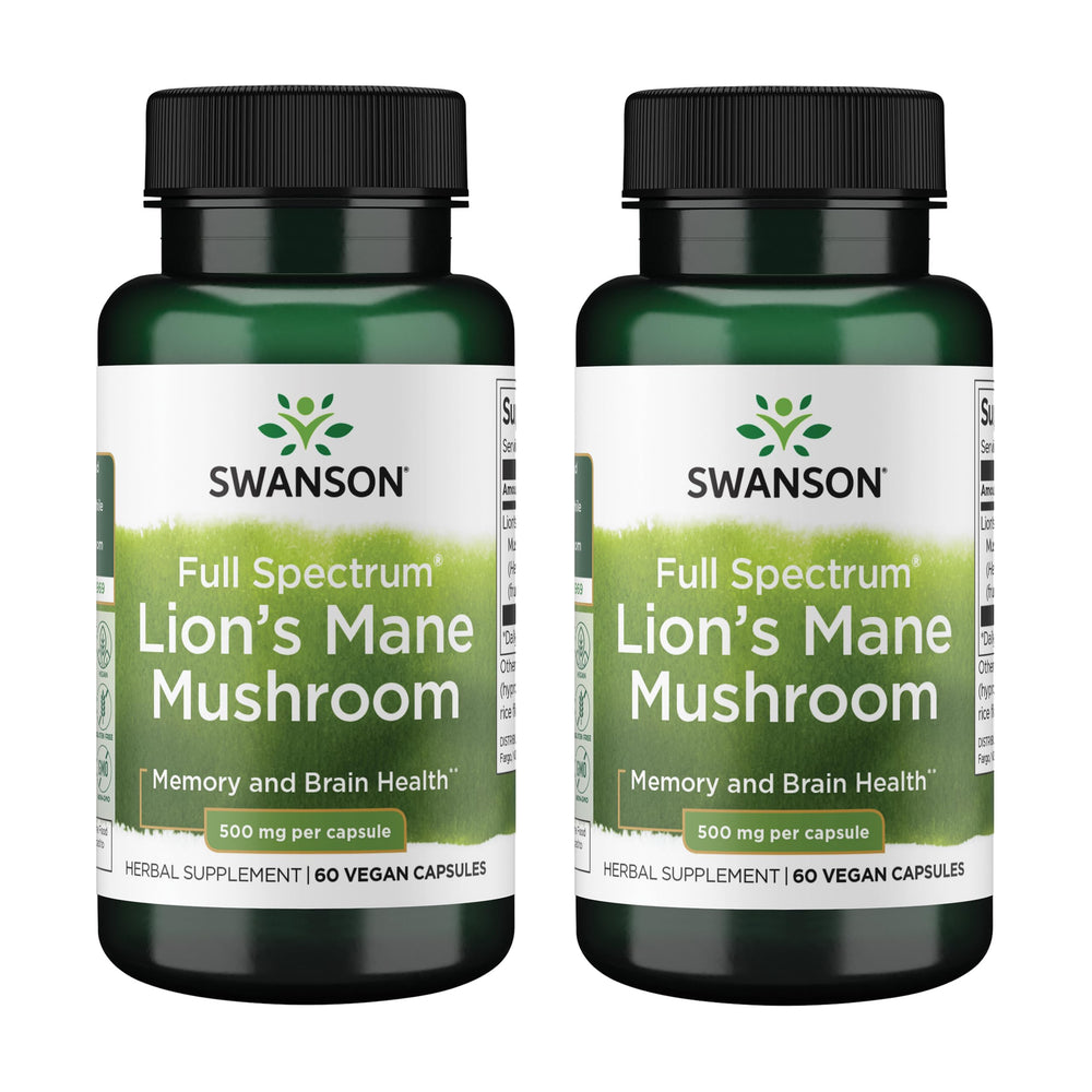 Swanson Lion's Mane bottle front for daily focus and memory support.