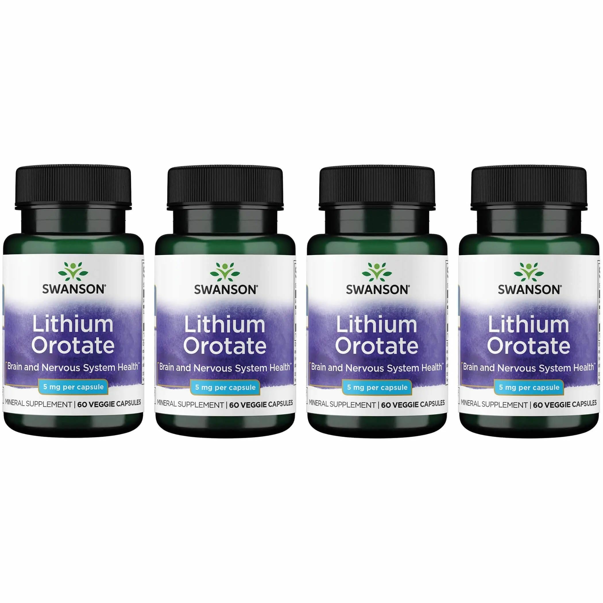 Swanson Lithium Orotate capsules on a clean surface, supporting mood and calm focus.