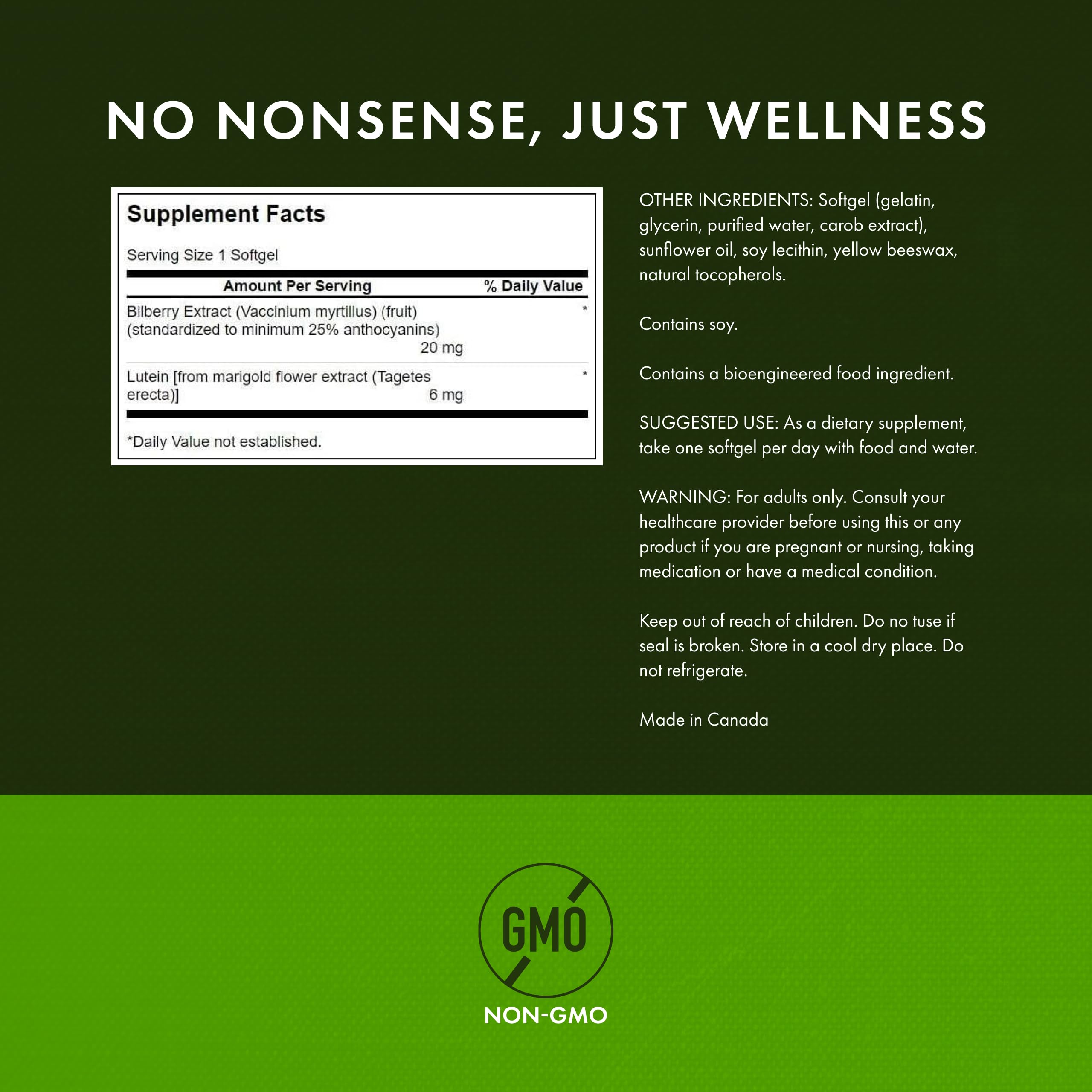 Swanson Lutein Bilberry label front highlighting purity and safety.