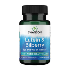 Swanson Lutein Bilberry softgel bottle for daily eye health support.
