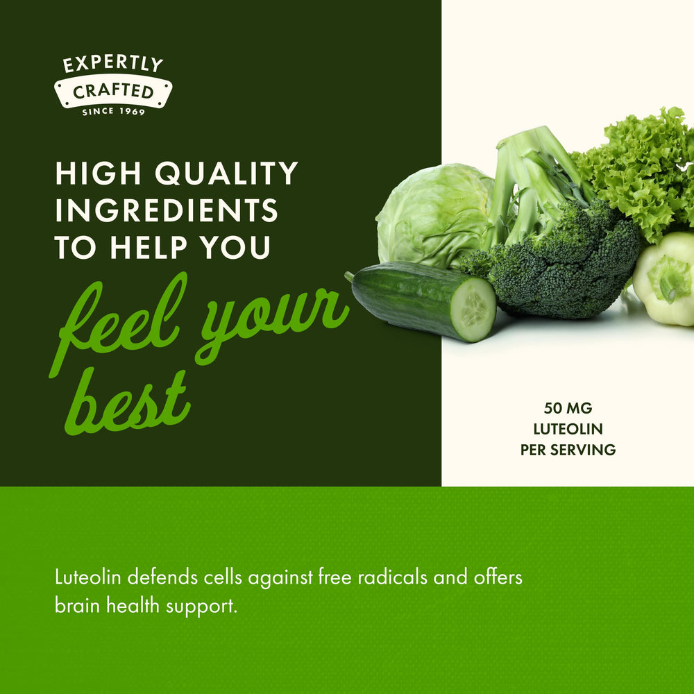 Swanson Luteolin Complex daily routine setup with capsules ready to take.