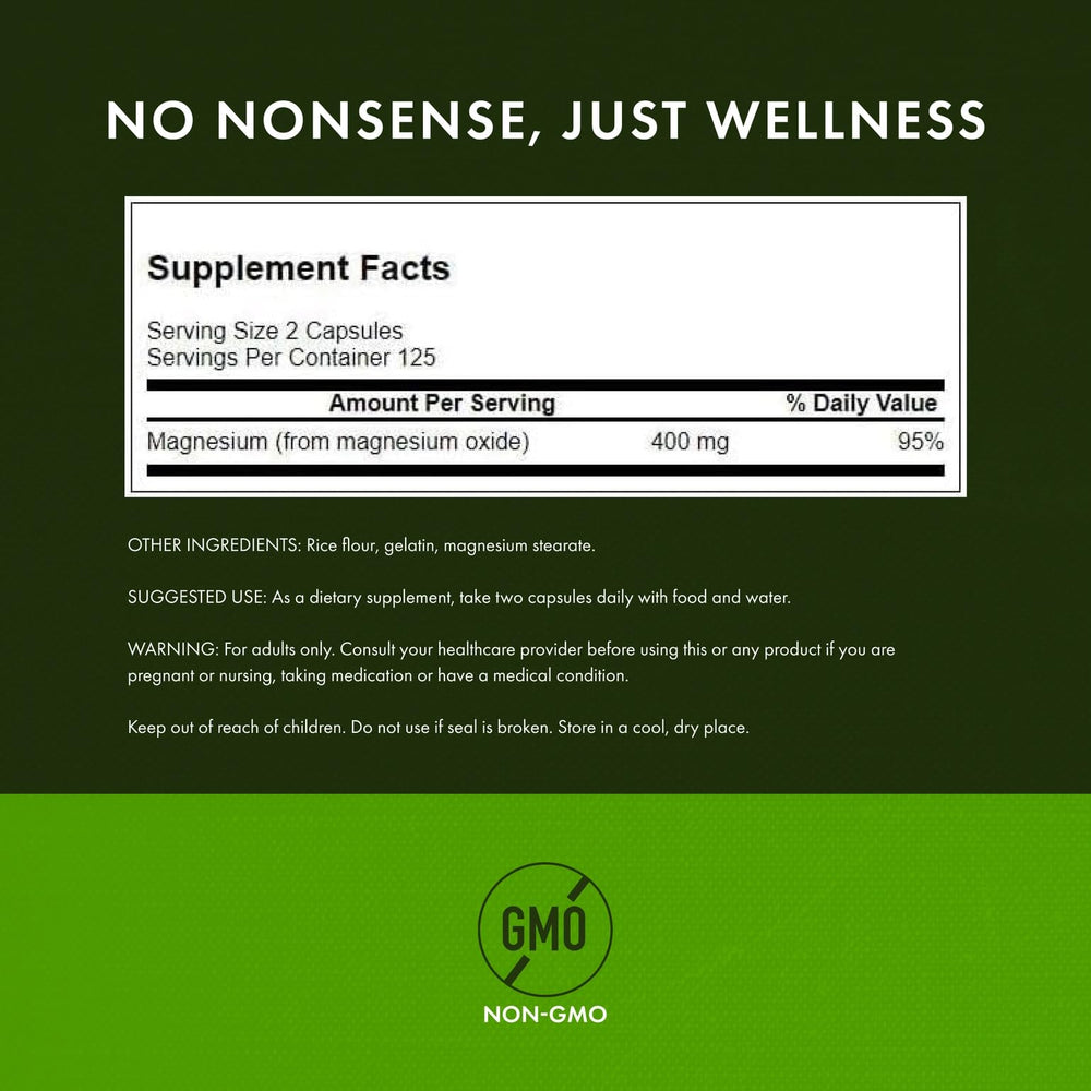 Swanson Magnesium 250 capsules package highlights long-term value.