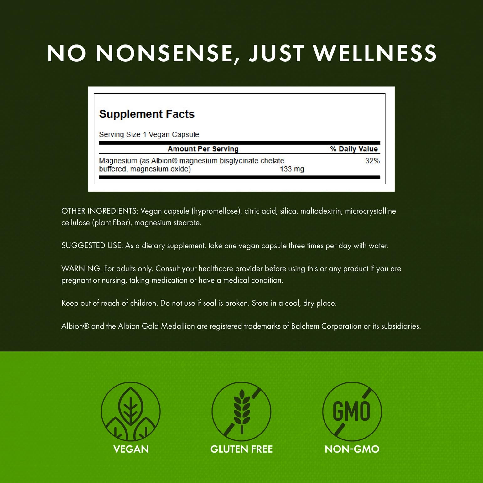 Closeup of Swanson magnesium glycinate capsules emphasizing capsule texture