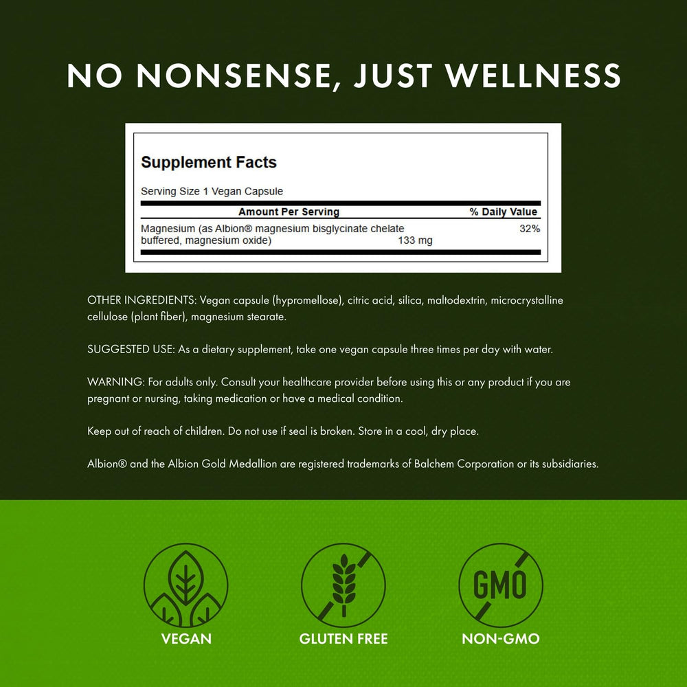 Closeup of Swanson magnesium glycinate capsules emphasizing capsule texture