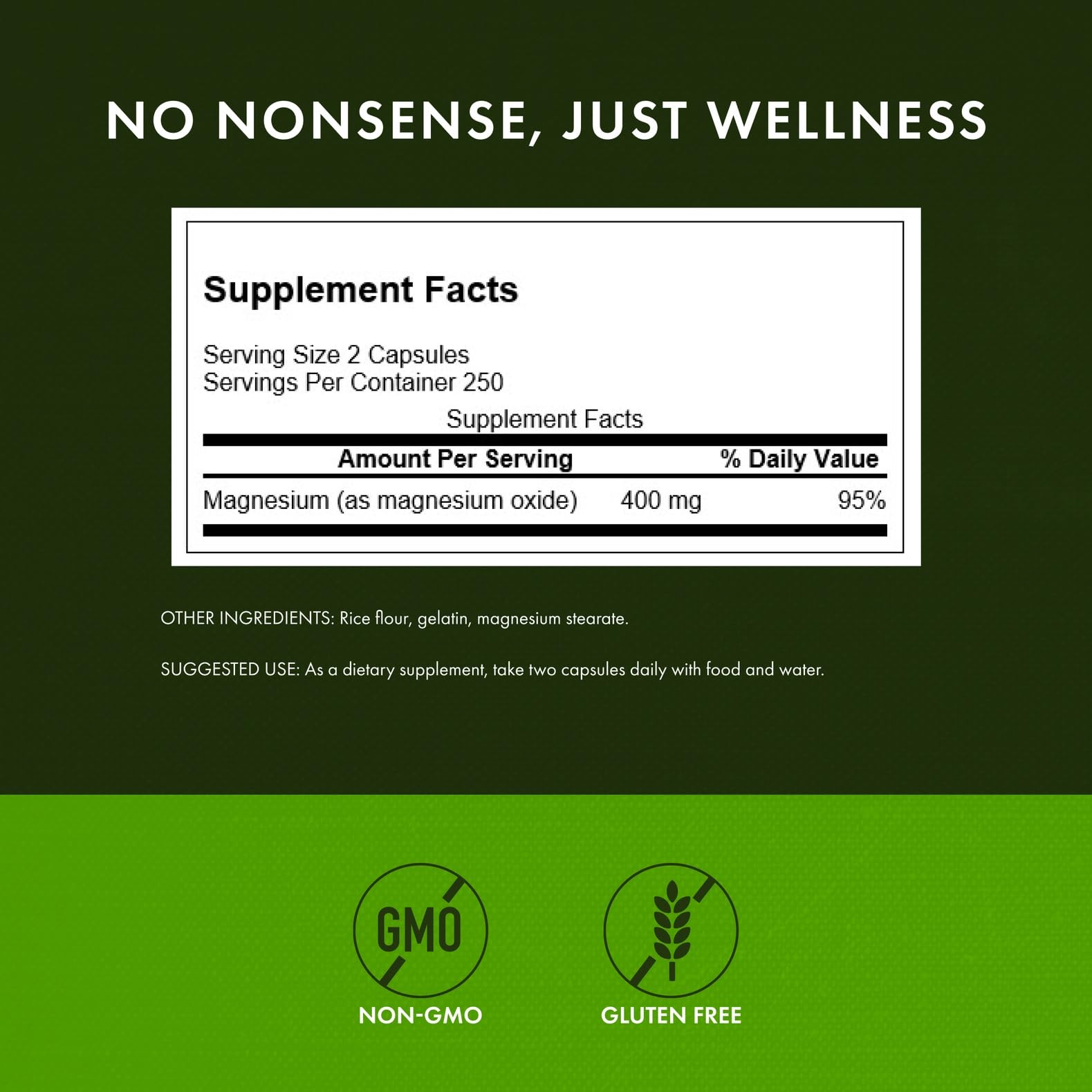 Swanson Magnesium label close up with serving size information