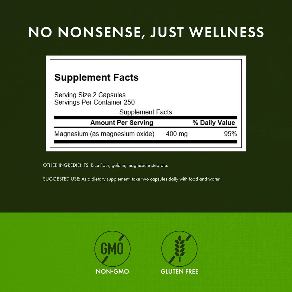 Swanson Magnesium label close up with serving size information
