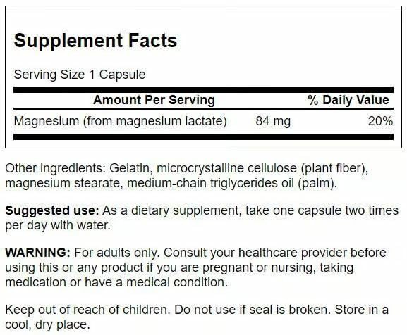 Swanson Magnesium Lactate capsules closeup highlighting gentle absorption