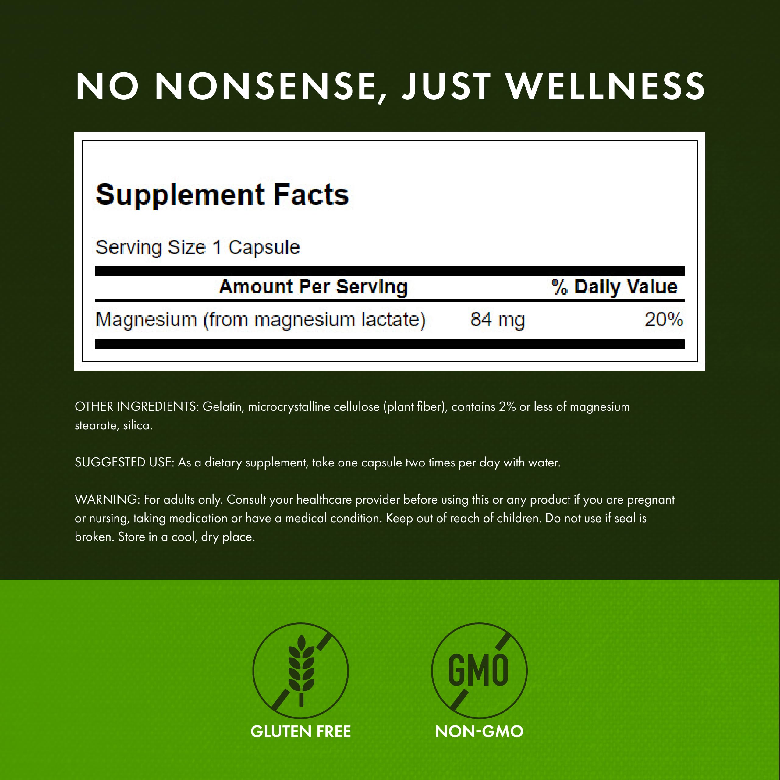 Swanson Magnesium Lactate label detail emphasizing lactose-free formula