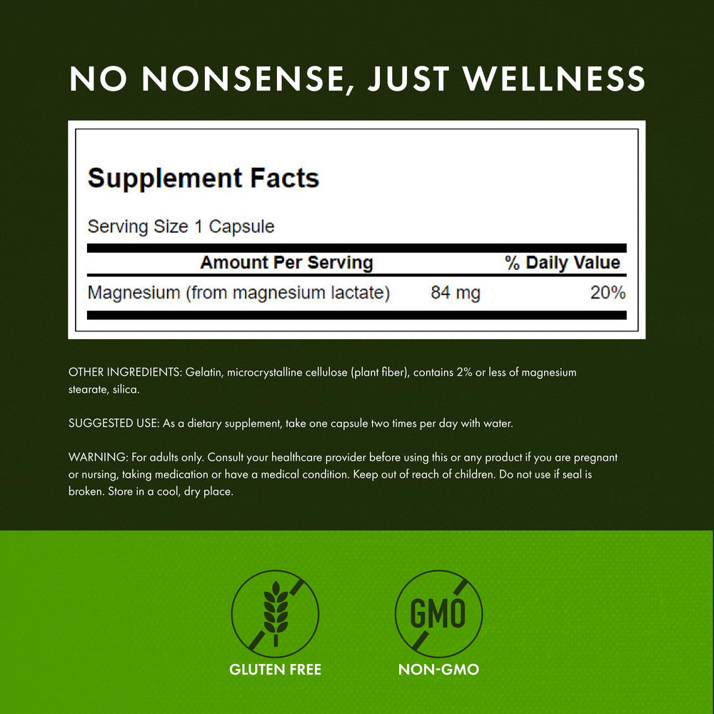 Swanson Magnesium Lactate label detail emphasizing lactose-free formula