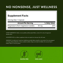 Swanson Magnesium Lactate label detail emphasizing lactose-free formula