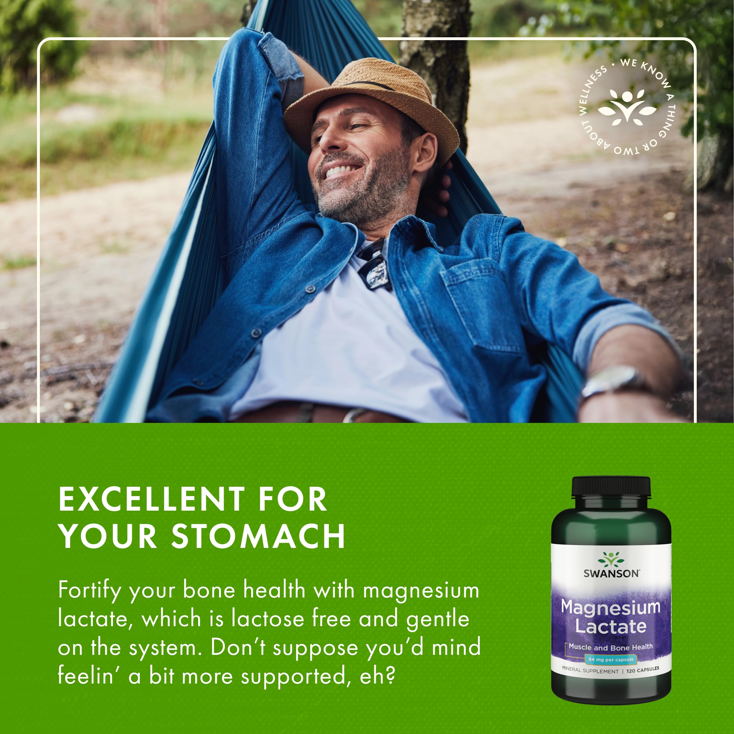 Swanson Magnesium Lactate packaging side view showcasing non GMO gluten free claim