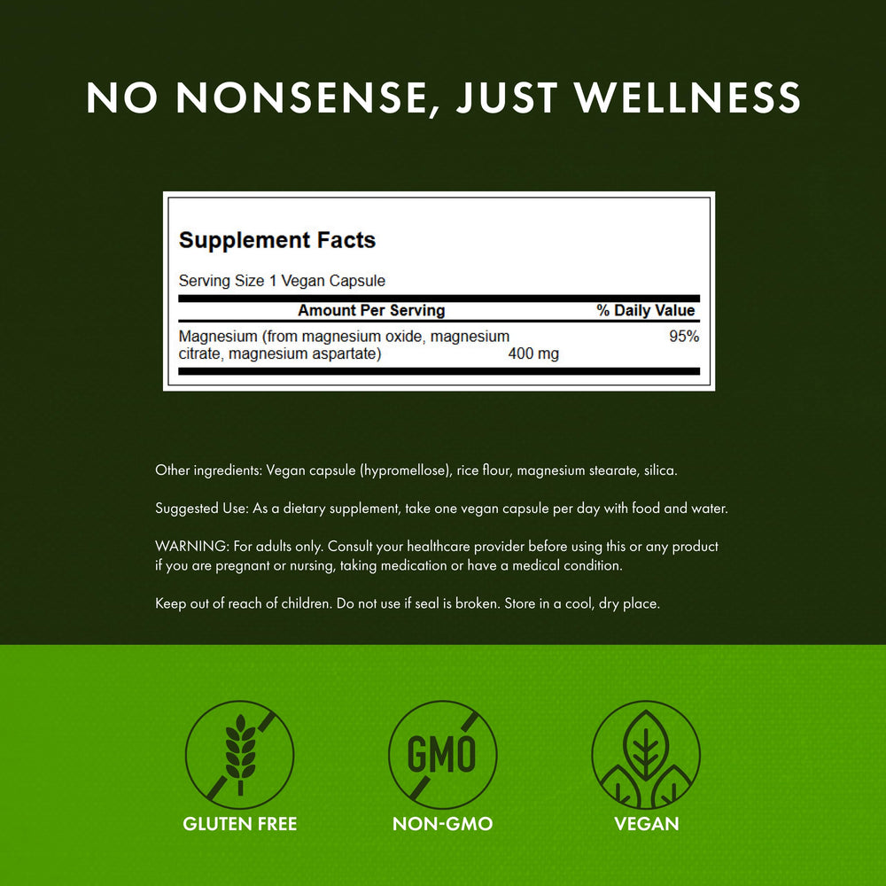 Swanson magnesium blend label showing oxide, citrate, and aspartate for bioavailability.