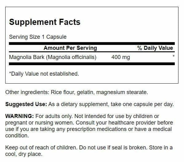 Swanson Magnolia Bark bottle showcases GMP-backed herbal supplement for respiratory and stress support.