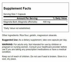 Swanson Magnolia Bark bottle showcases GMP-backed herbal supplement for respiratory and stress support.