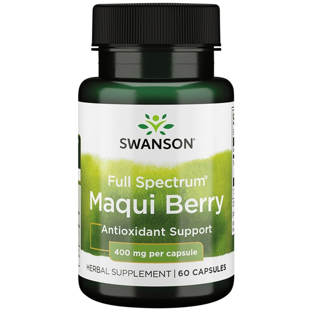 Swanson Maqui Berry bottle highlighting full-spectrum formula for daily antioxidant support