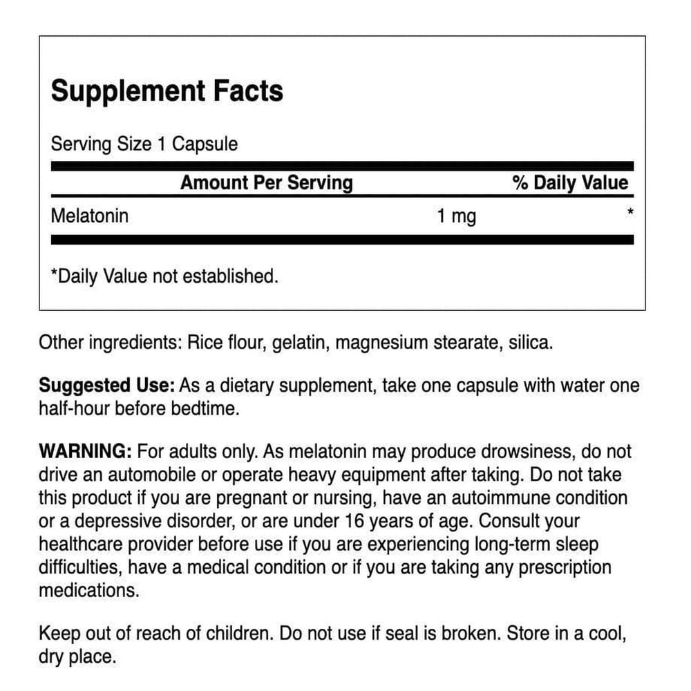 Swanson Melatonin capsules close-up showing plant-based sleep support